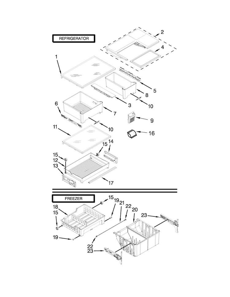 Shelf Parts Diagram and Parts List for 10673003511  Kenmore Refrigerator