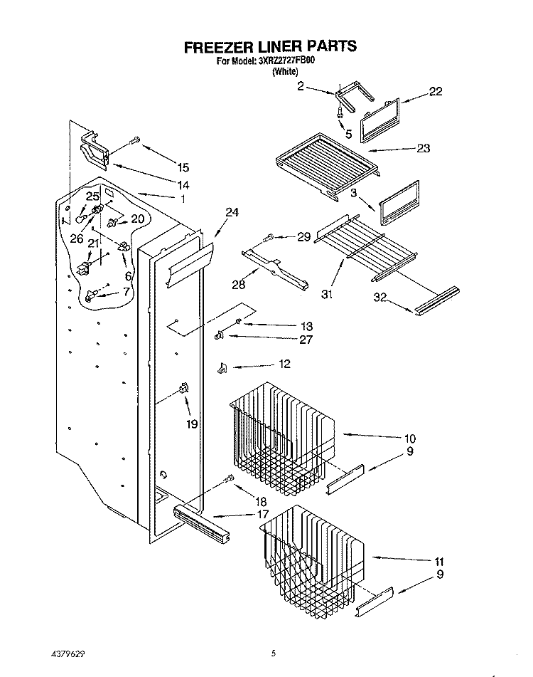 FREEZER LINER Diagram and Parts List for 3XRZ2727FB00  Whirlpool Refrigerator