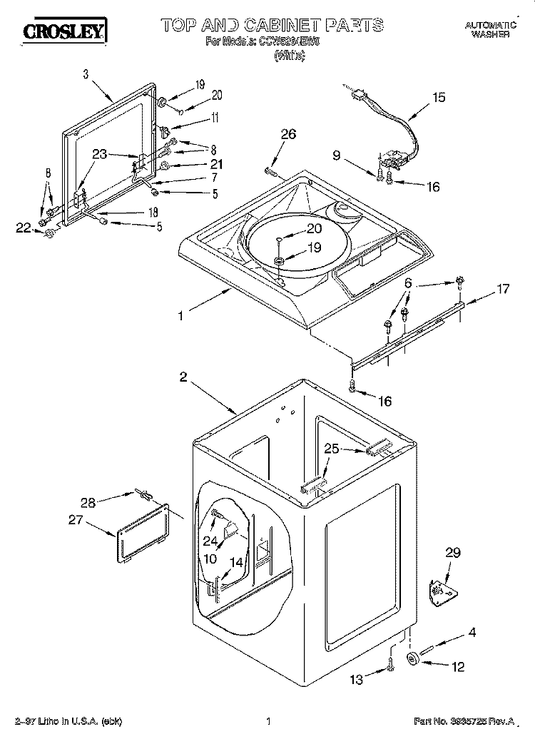 TOP AND CABINET Diagram and Parts List for CCW5264EW0  Whirlpool Washer