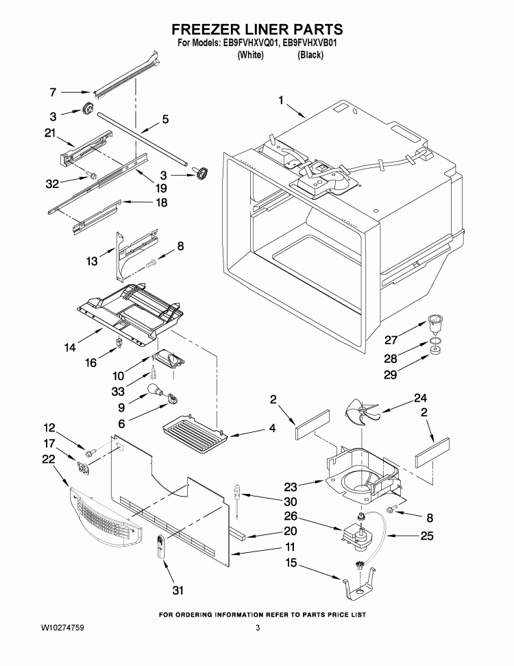 FREEZER LINER PARTS Diagram and Parts List for EB9FVHXVB01  Whirlpool Refrigerator
