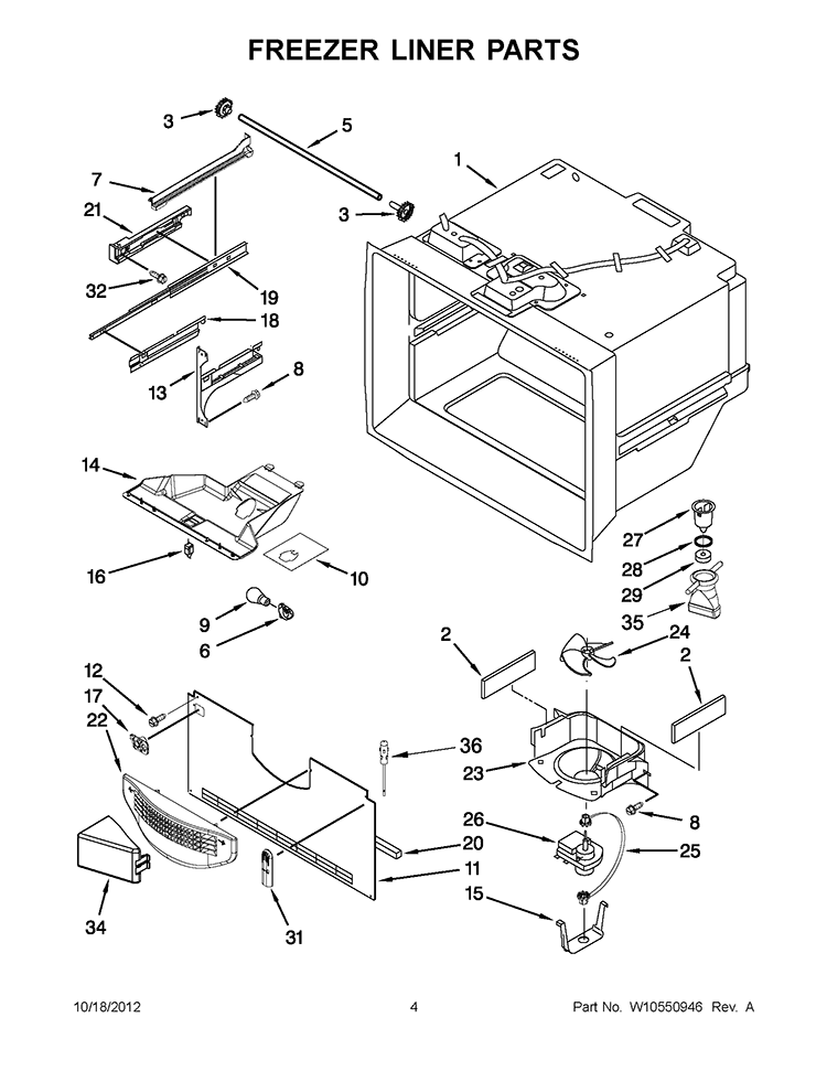 FREEZER LINER PARTS Diagram and Parts List for GB2FHDXWS08  Whirlpool Refrigerator