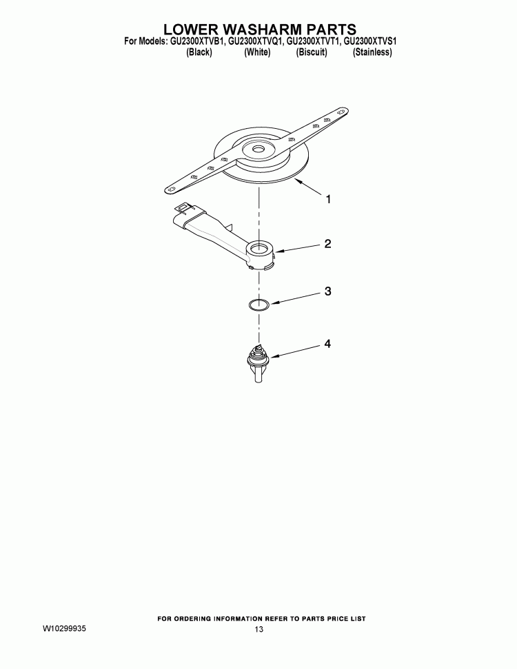 LOWER WASHARM PARTS Diagram and Parts List for GU2300XTVB1  Whirlpool Dishwasher