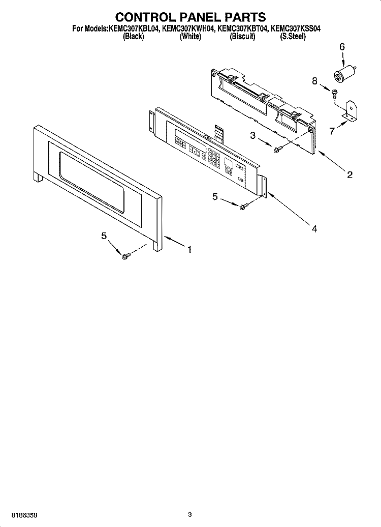 CONTROL PANEL PARTS Diagram and Parts List for KEMC307KBL04  KitchenAid Microwave Oven Combo