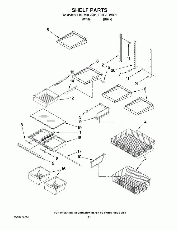SHELF PARTS Diagram and Parts List for EB9FVHXVB01  Whirlpool Refrigerator