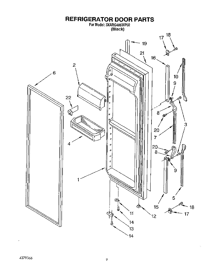 REFRIGERATOR DOOR Diagram and Parts List for 3XARG486WP02  Whirlpool Refrigerator