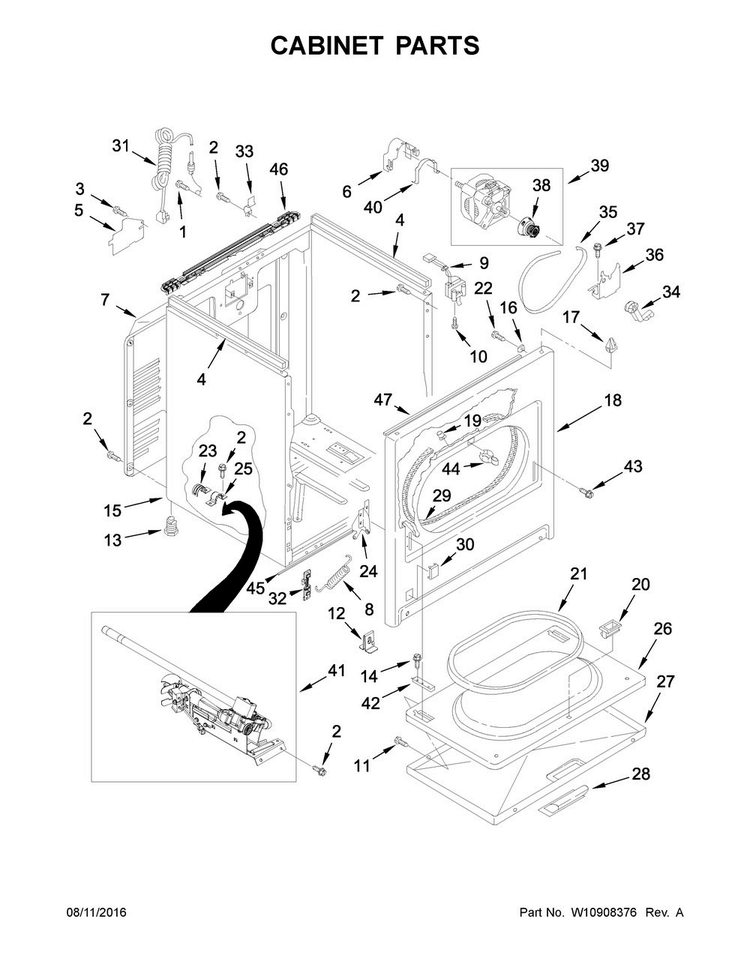 Cabinet Parts Diagram and Parts List for 7MWGD1950EI1  Whirlpool Dryer