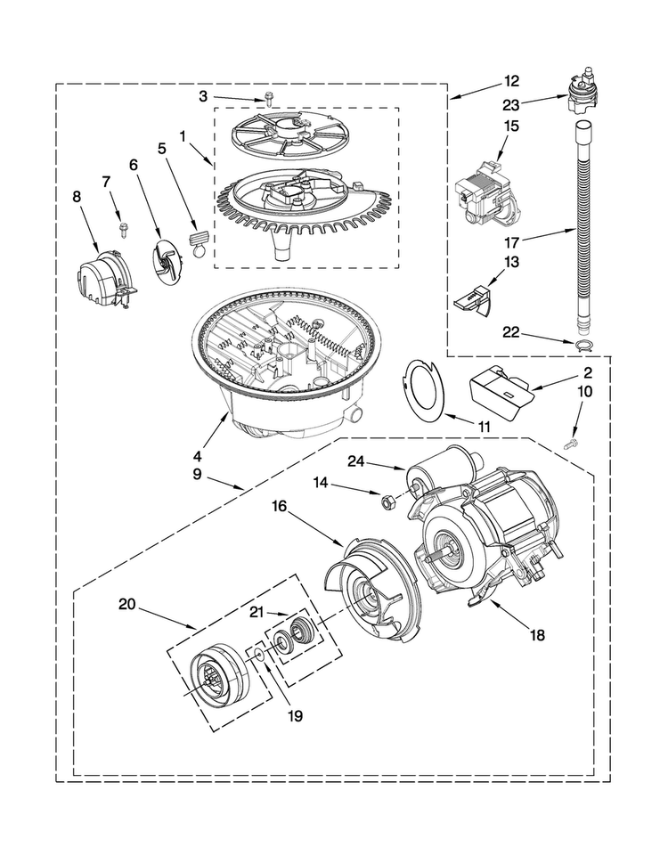 Pump And Motor Parts Diagram and Parts List for KUDL40CVSS2  KitchenAid Dishwasher
