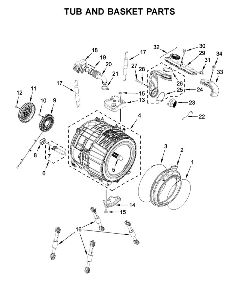 Tub And Basket Parts Diagram and Parts List for WFW9620HC0  Whirlpool Washer