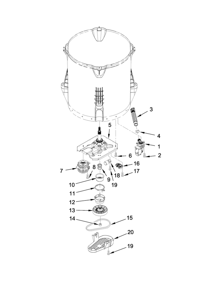 Gearcase, Motor And Pump Parts Diagram and Parts List for WTW4715EW0  Whirlpool Washer
