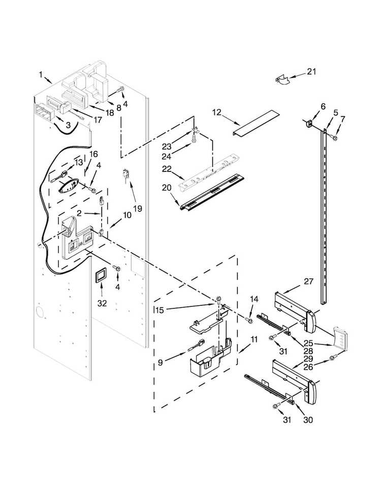Refrigerator Liner Parts Diagram and Parts List for KBSN602ESS00  KitchenAid Refrigerator