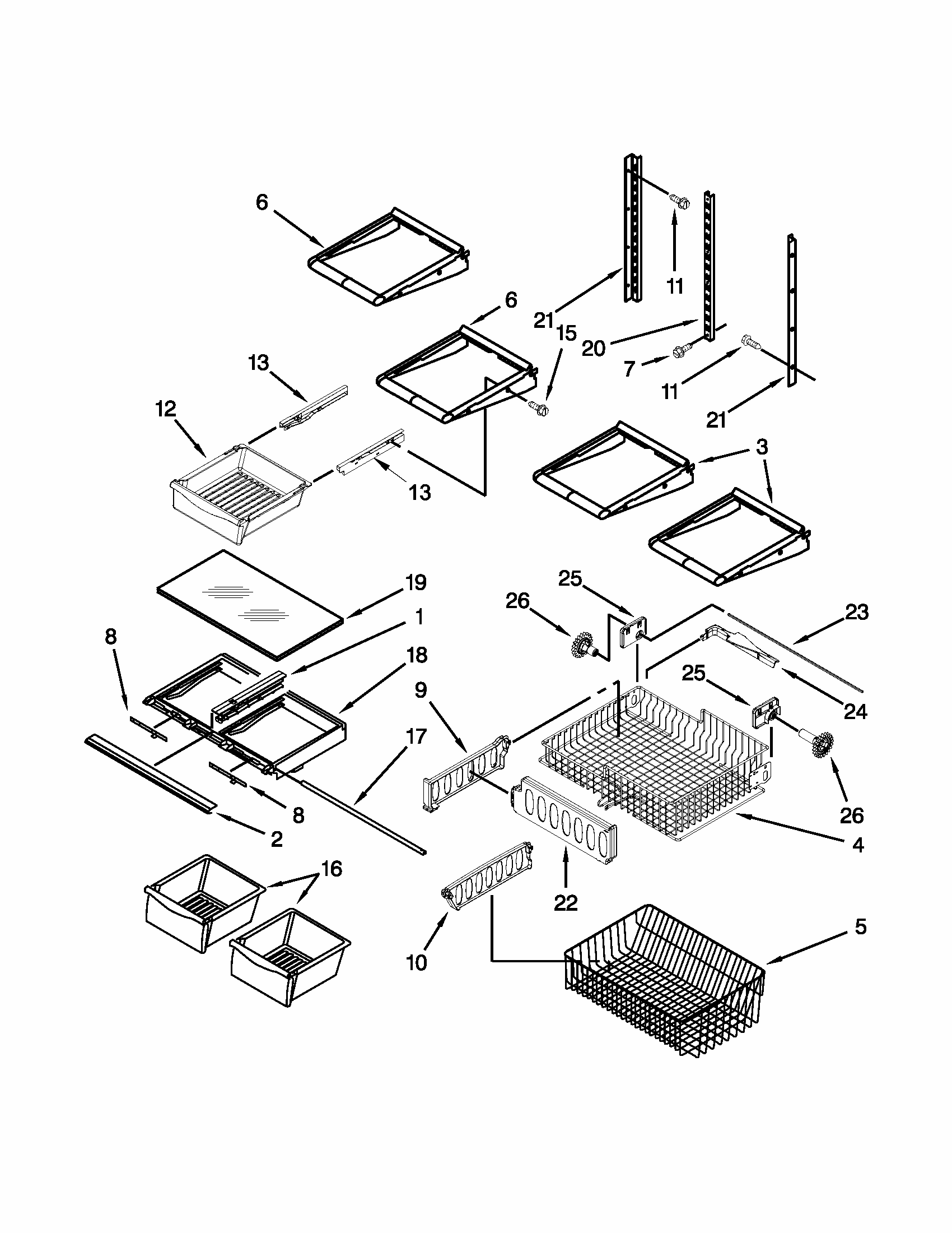 Shelf Parts Diagram and Parts List for GB2FHDXWQ08  Whirlpool Refrigerator