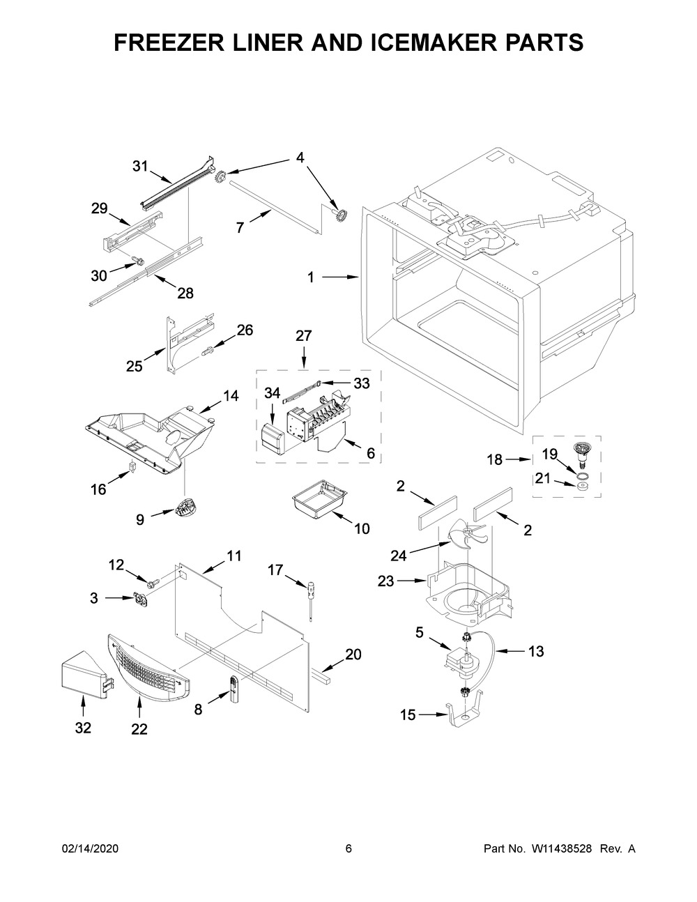 Freezer Liner And Icemaker Parts Diagram and Parts List for WRFA32SMHZ03  Whirlpool Refrigerator