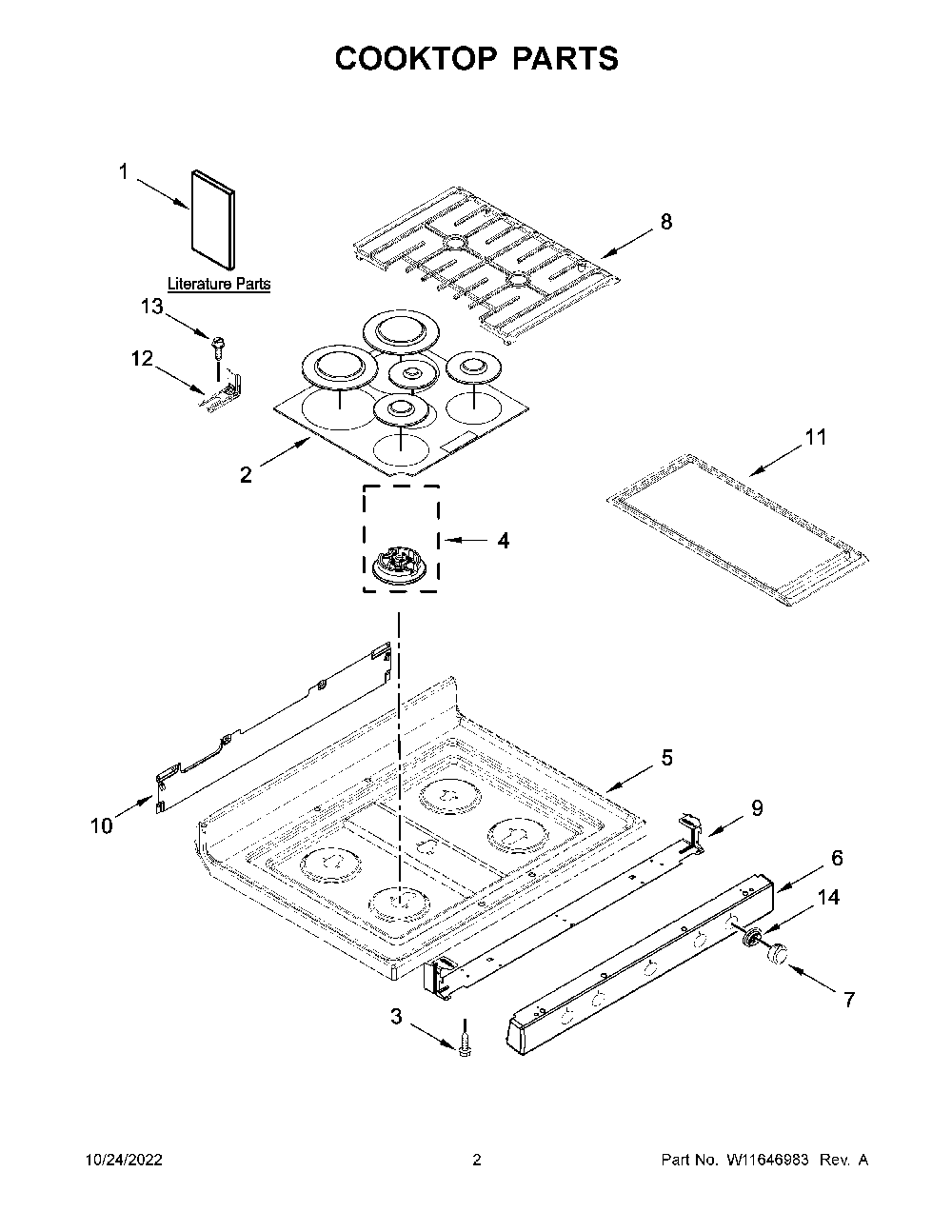 Cooktop Parts Diagram and Parts List for KFGG500EBS7  KitchenAid Range