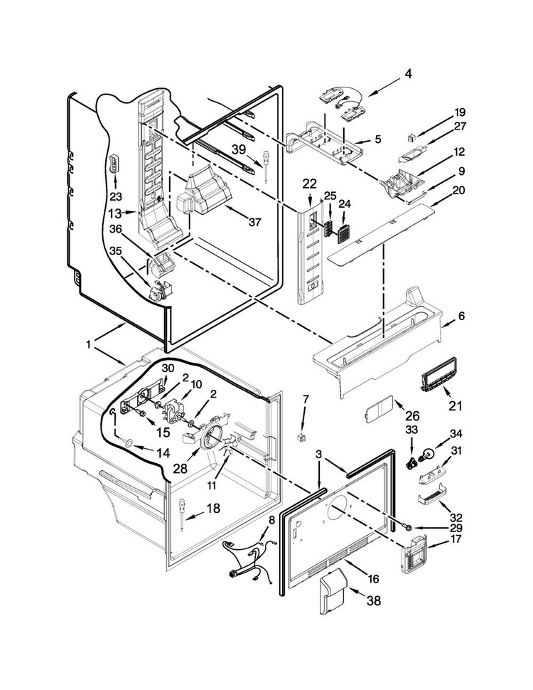 Liner Parts Diagram and Parts List for WRF560SFYH04  Whirlpool Refrigerator
