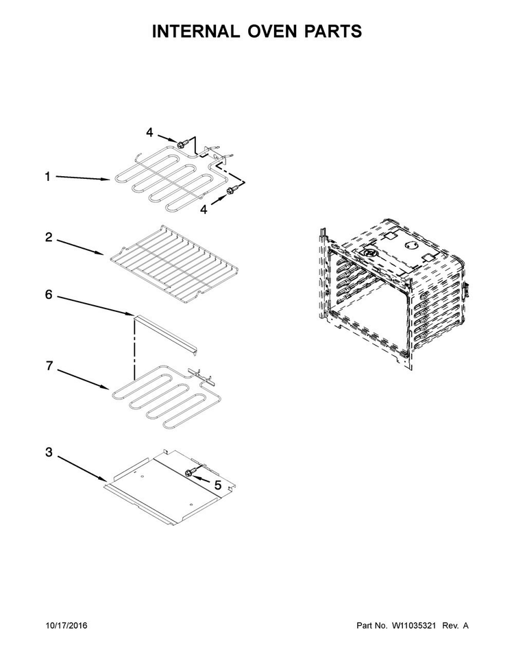 Internal Oven Parts Diagram and Parts List for WOD51EC7AW05  Whirlpool Wall Oven