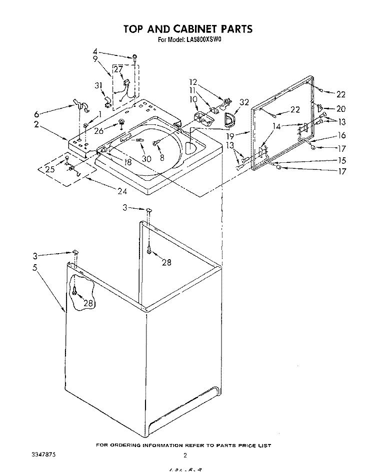 TOP AND CABINET, LITERATURE AND OPTIONAL Diagram and Parts List for LA5800XSW0  Whirlpool Washer