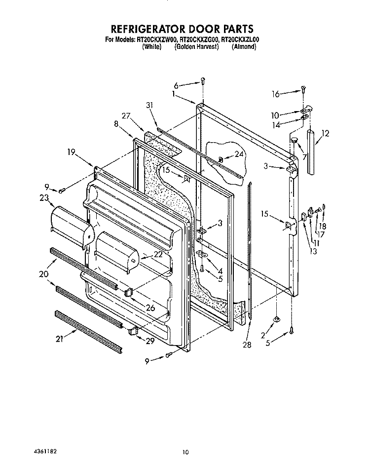 REFRIGERATOR DOOR, LIT/OPTIONAL Diagram and Parts List for RT20CKXZW00  Roper Refrigerator