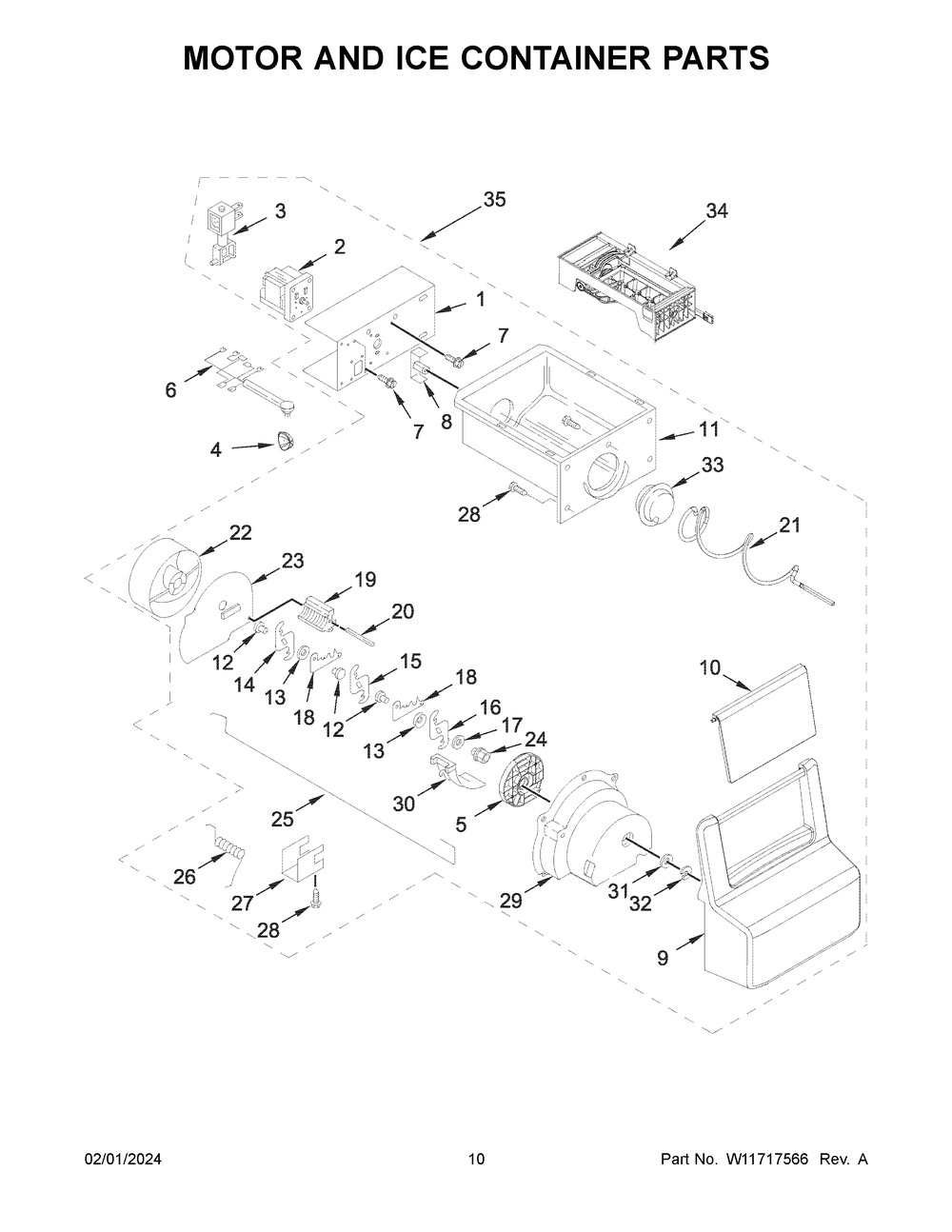 Motor And Ice Container Parts Diagram and Parts List for WRS315SDHZ18  Whirlpool Refrigerator