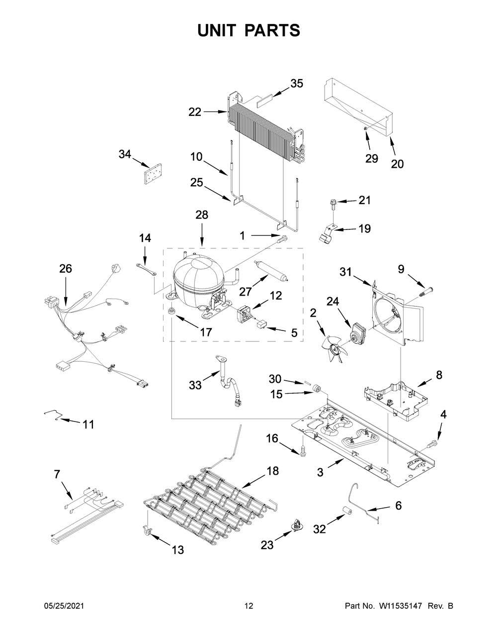 Unit Parts Diagram and Parts List for WRFA32SMHZ05  Whirlpool Refrigerator