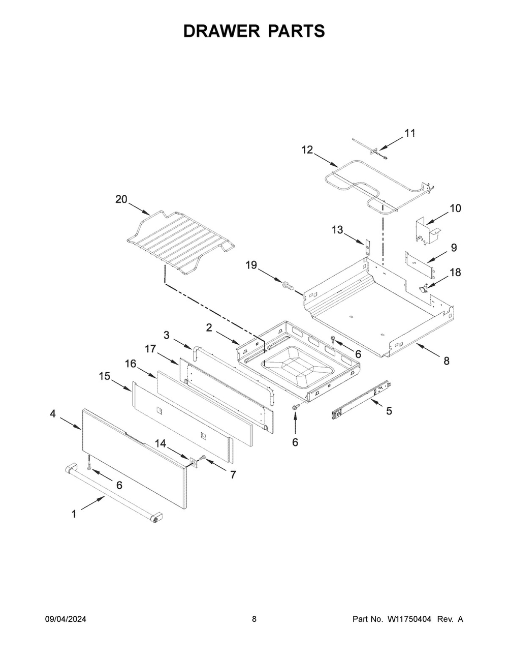 05 - Drawer Parts Diagram and Parts List for YKSEB900EWH7  Whirlpool Range