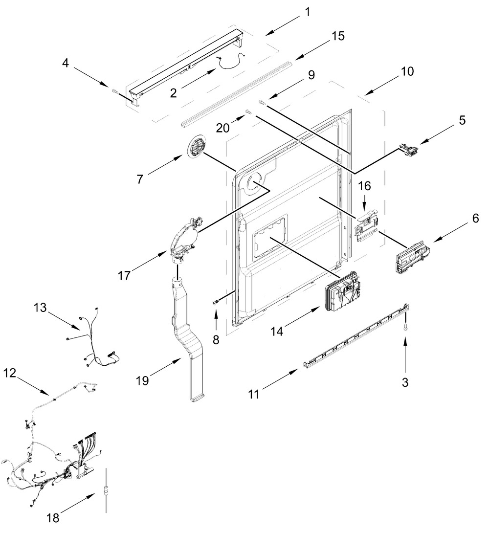 Control Panel And Inner Door Parts Diagram and Parts List for JDTS3924SP0  Whirlpool Dishwasher