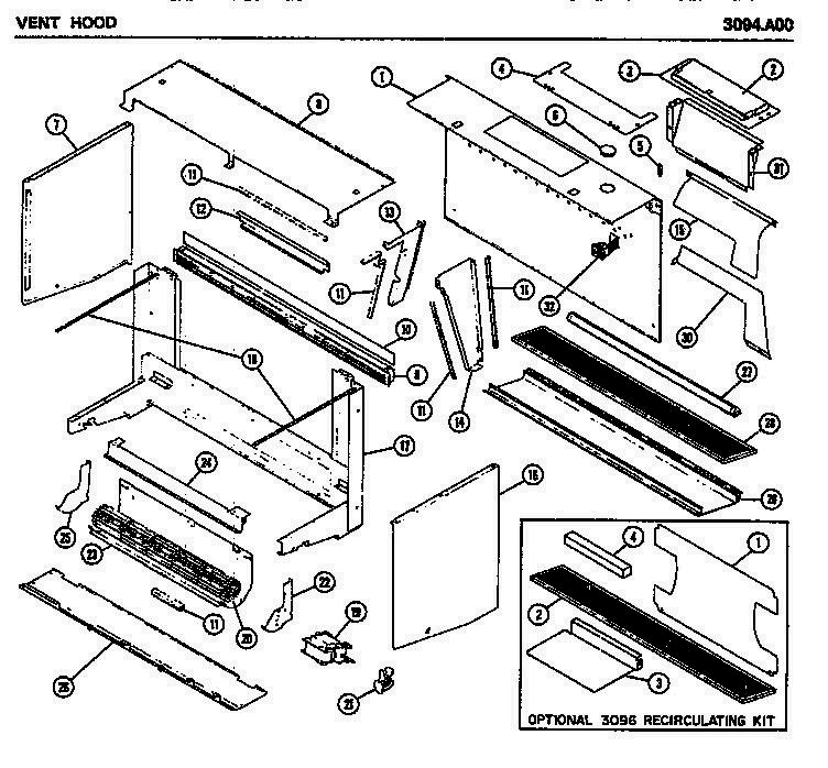 03 - OPTIONAL 3096 RECIRCULATING KIT Diagram and Parts List for 3094A00  Whirlpool Range