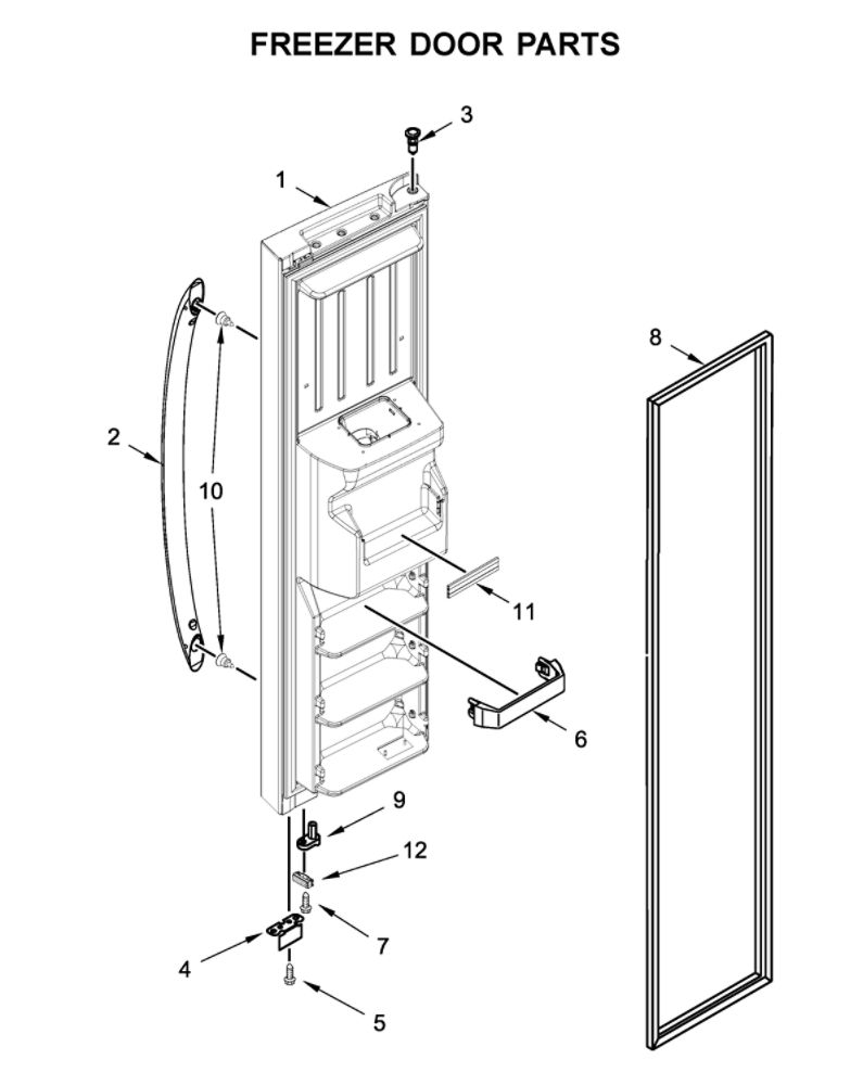 Freezer Door Parts Diagram and Parts List for WRS315SDHZ04  Whirlpool Refrigerator