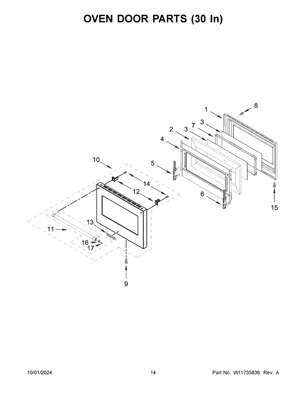 08 - Oven Door Parts (30 In) Diagram and Parts List for KFGC558JPA07  Whirlpool Range