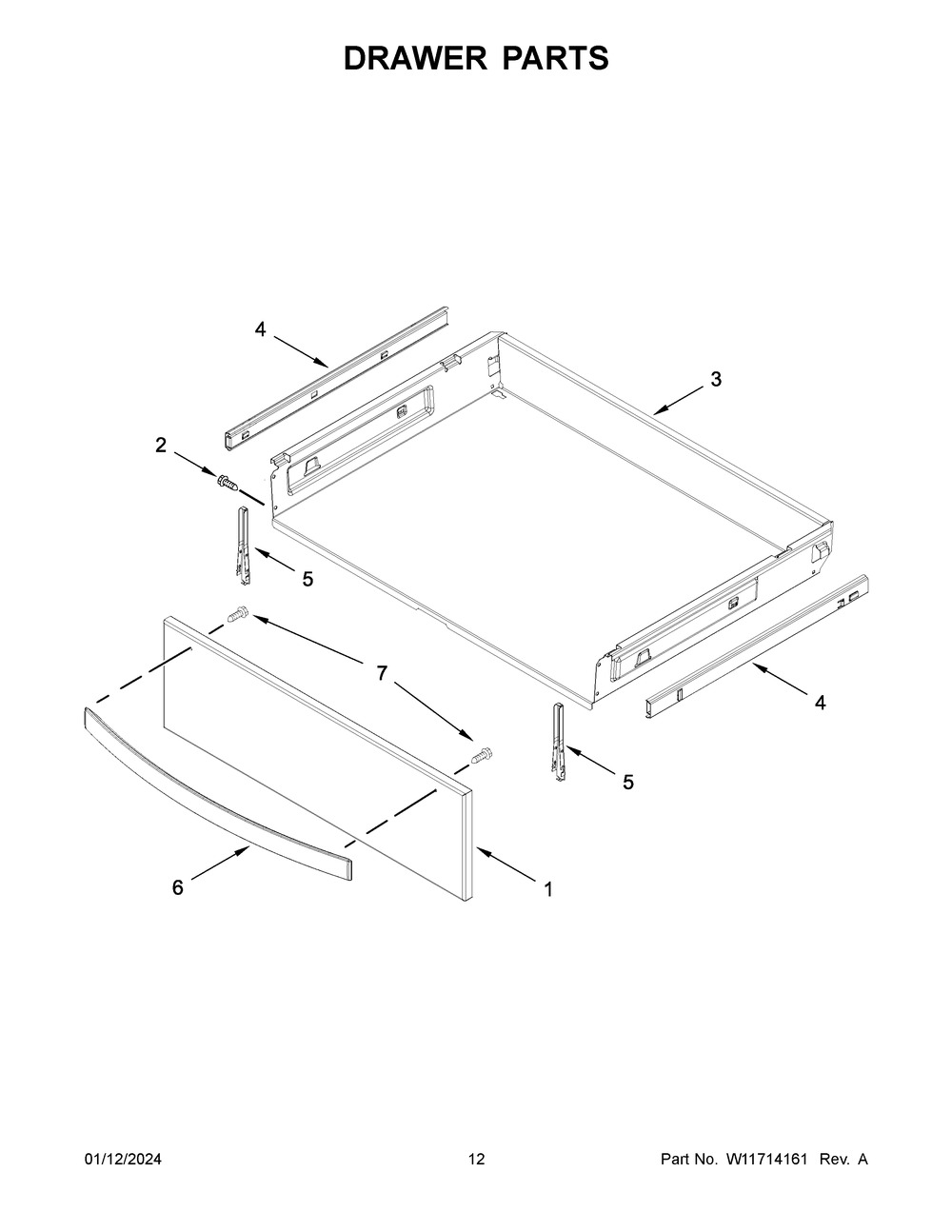 Drawer Parts Diagram and Parts List for WFG775H0HV6  Whirlpool Range