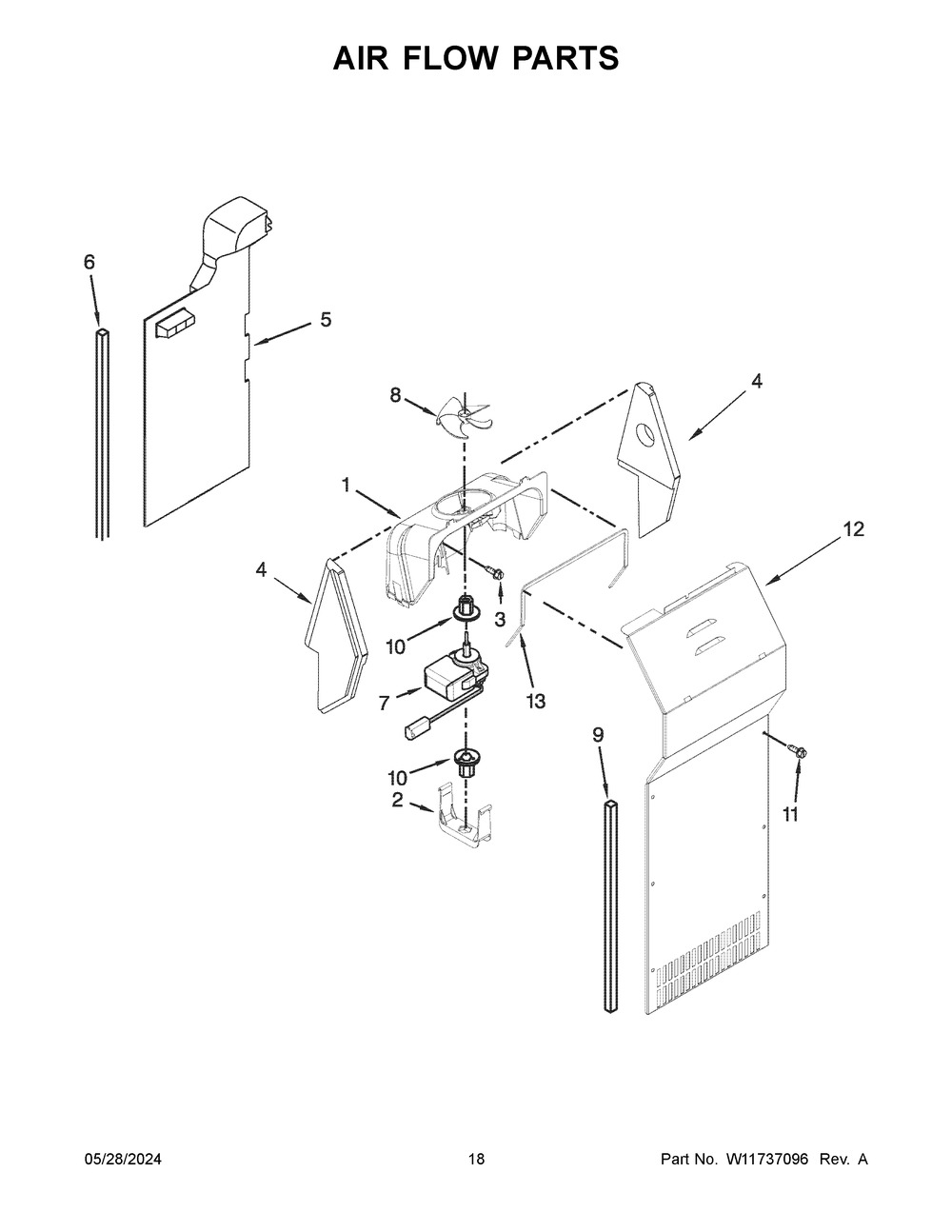 Air Flow Parts Diagram and Parts List for WRS325SDHB10  Whirlpool Refrigerator