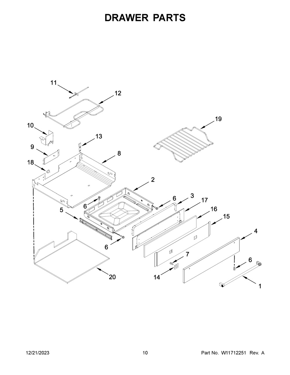 Drawer Parts Diagram and Parts List for KSDB900ESS9  KitchenAid Range