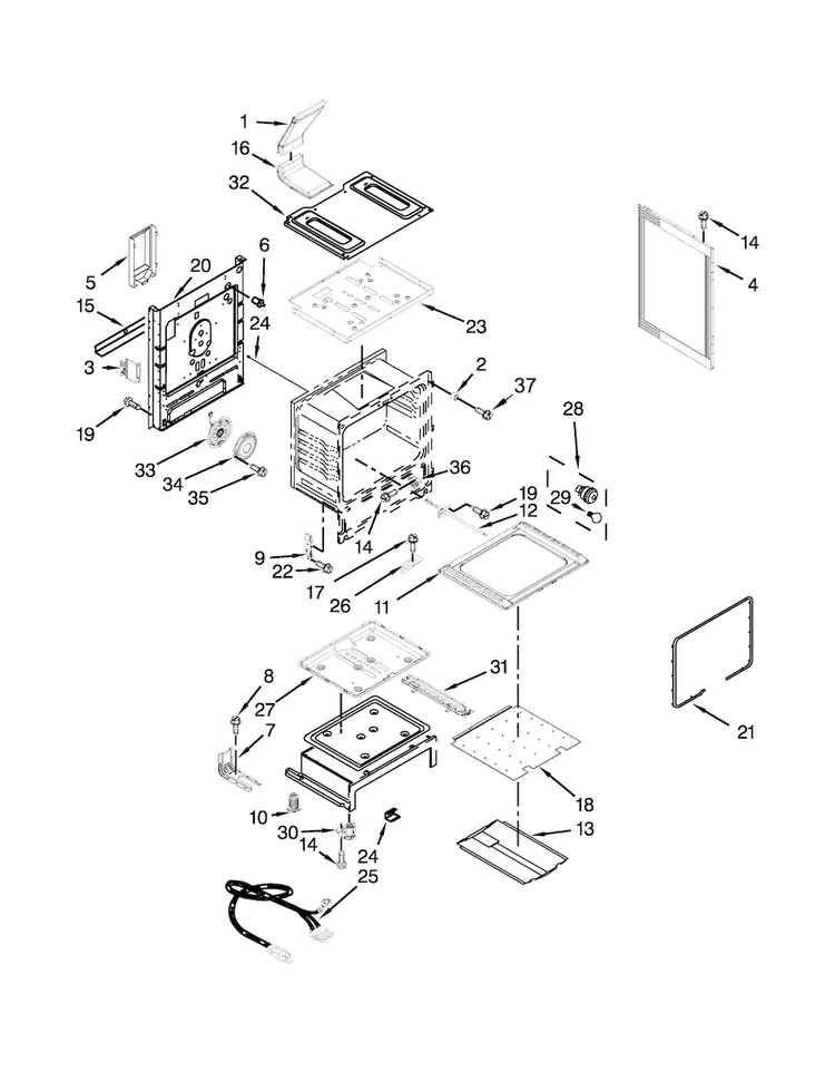 Chassis Parts Diagram and Parts List for WFG540H0AB1  Whirlpool Range