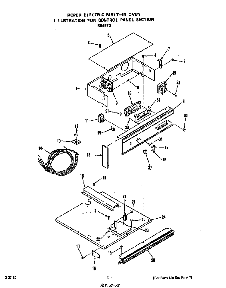 Control Panel Diagram and Parts List for B9457*0  Roper Range
