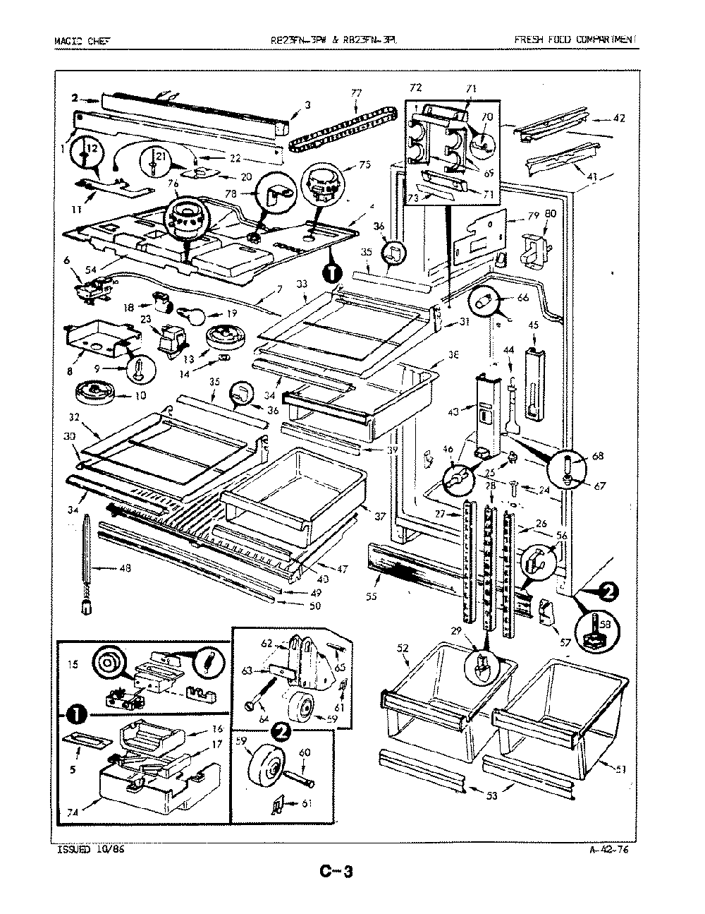 03 - Fresh Food Compartment Diagram and Parts List for RB23FN-3PL  Whirlpool Refrigerator