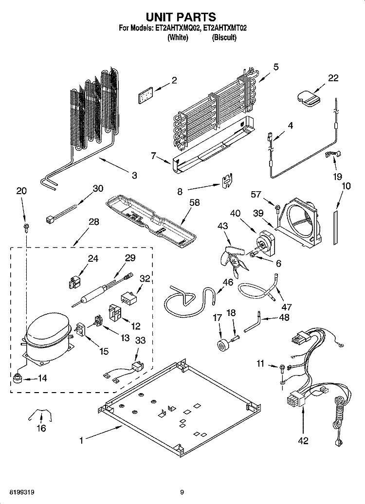 UNIT PARTS Diagram and Parts List for ET2AHTXMT02  Whirlpool Refrigerator
