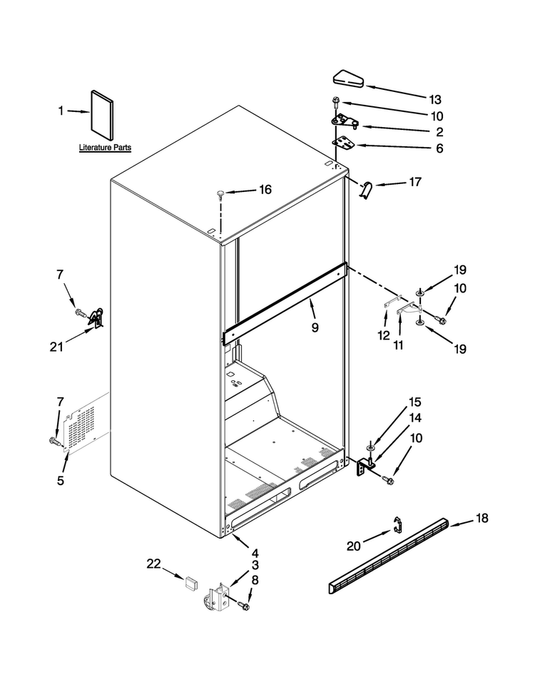 Cabinet Parts Diagram and Parts List for WRT108TFYB01  Whirlpool Refrigerator
