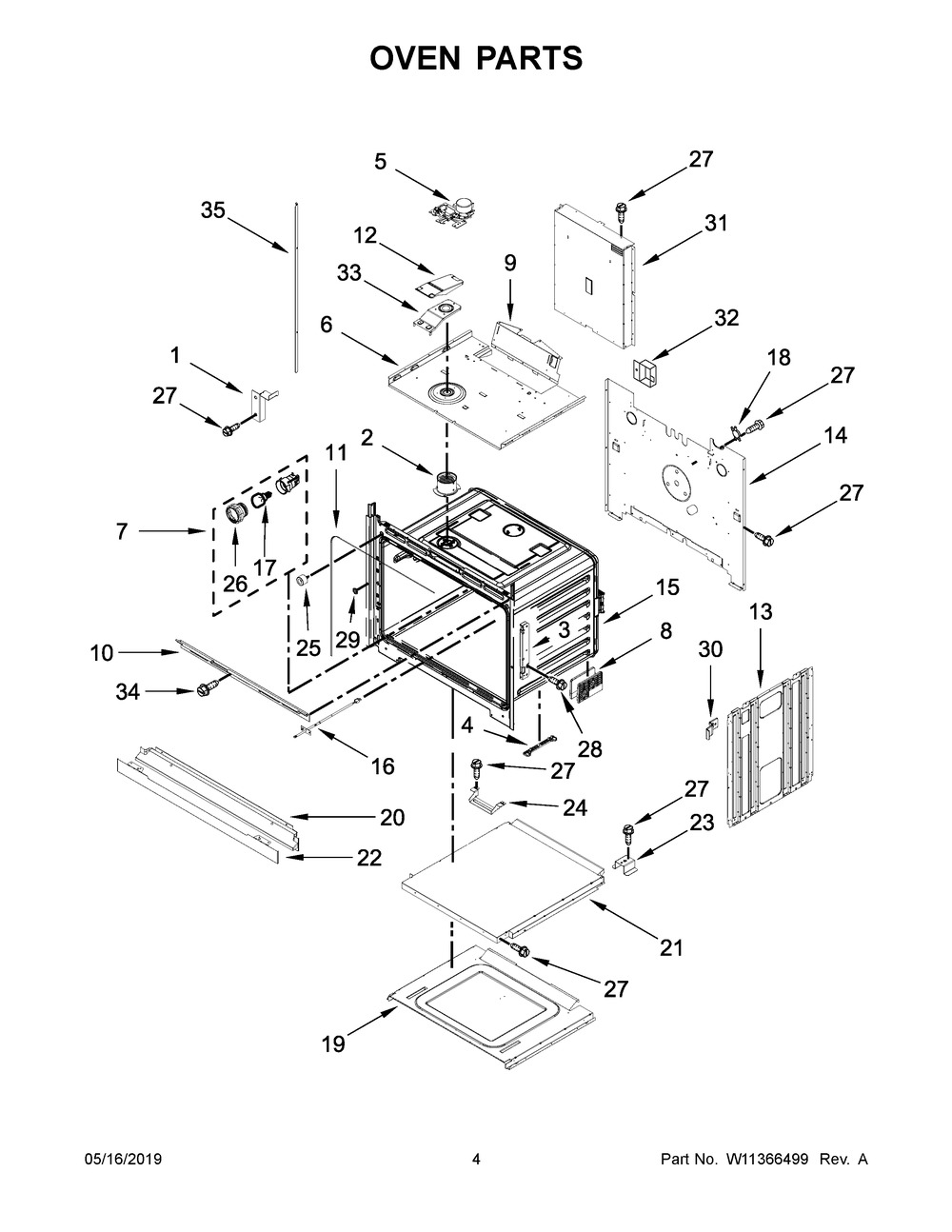 Oven Parts Diagram and Parts List for WOS31ES0JS00  Whirlpool Wall Oven