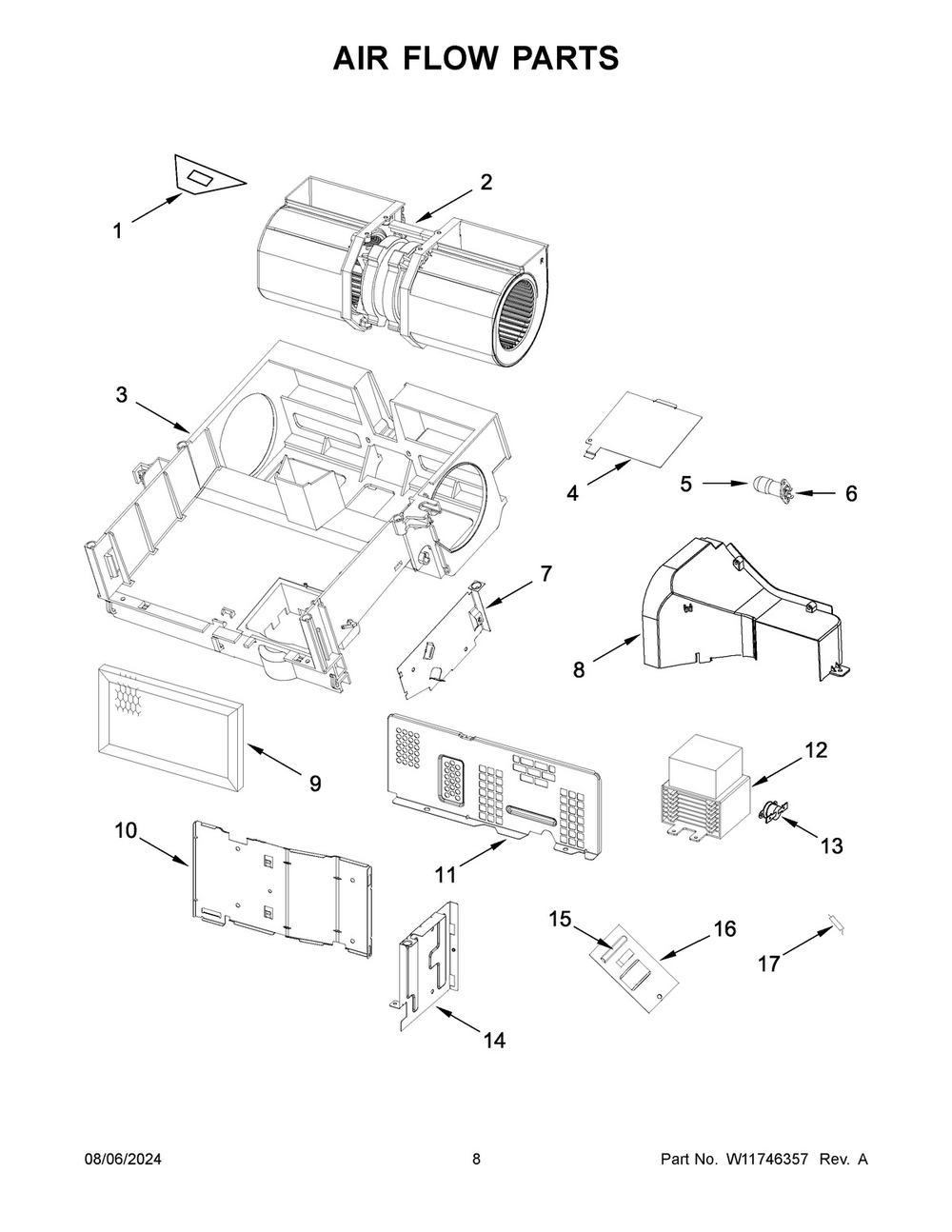 05 - Air Flow Parts Diagram and Parts List for YMMMS4230PZ00  Whirlpool Microwave