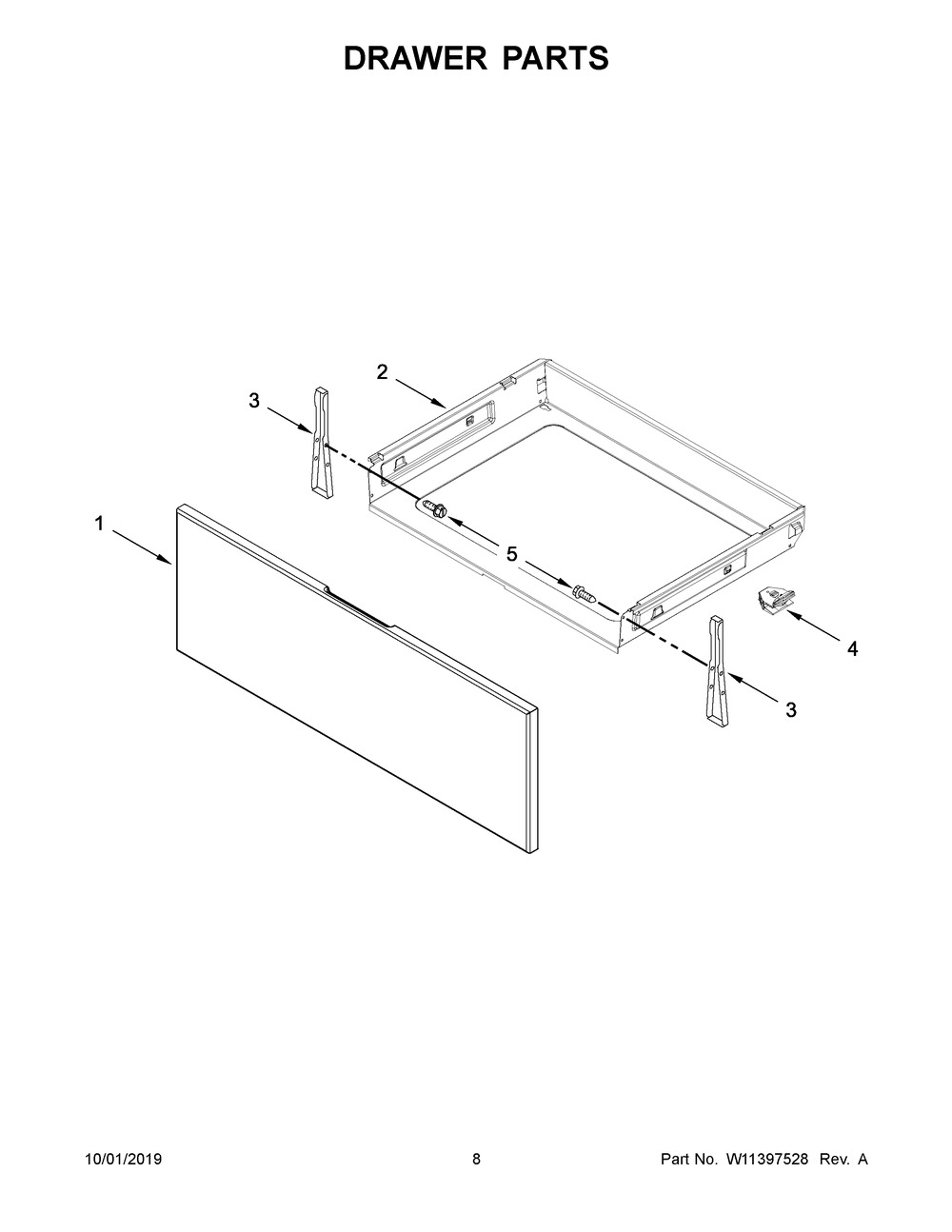 Drawer Parts Diagram and Parts List for WEC310S0FS4  Whirlpool Range