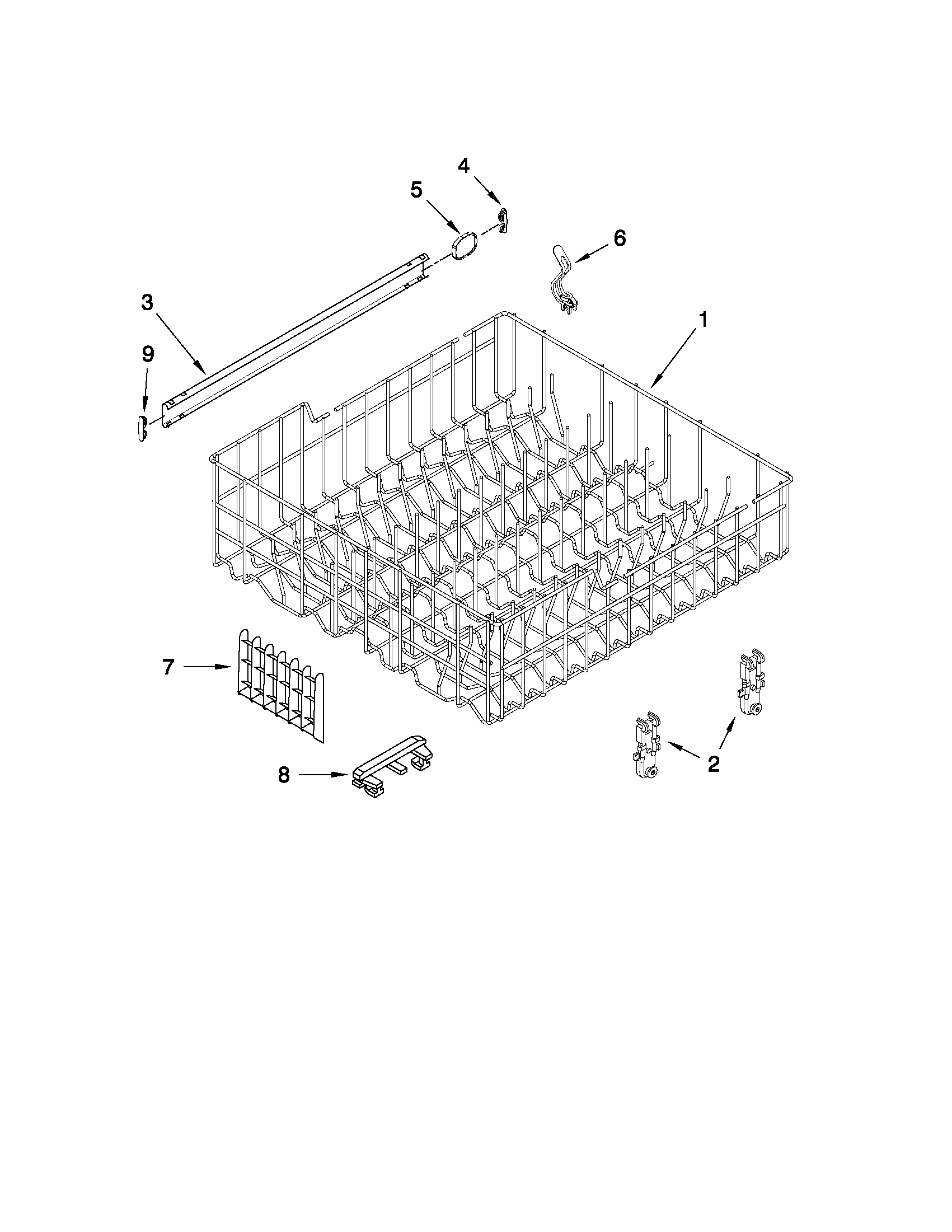 Upper Rack And Track Parts Diagram and Parts List for 66513033K112  Kenmore Dishwasher