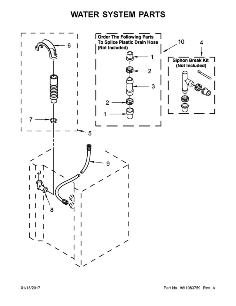 Water System Parts Diagram and Parts List for WGT4027EW1  Whirlpool Washer Dryer Combo