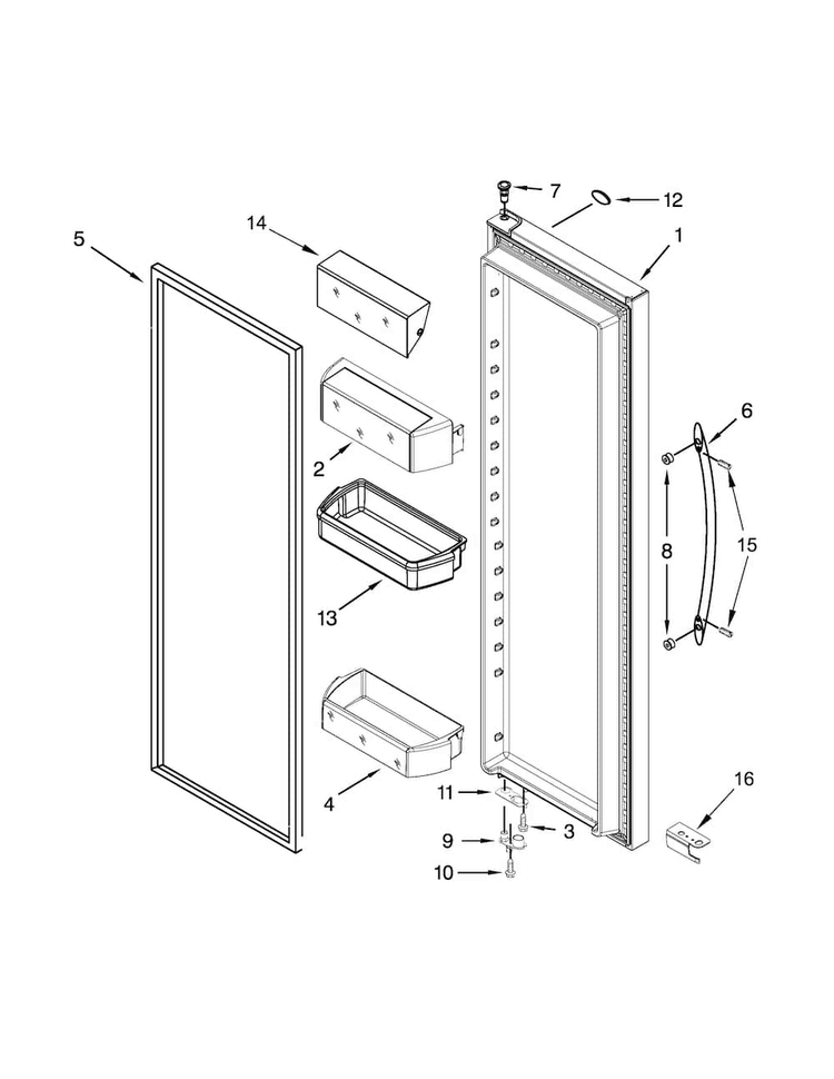 Refrigerator Door Parts Diagram and Parts List for 10651139214  Kenmore Refrigerator