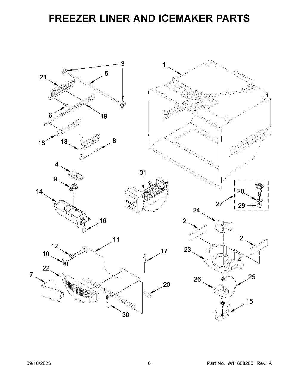 Freezer Liner And Icemaker Parts Diagram and Parts List for KRFC302ESS08  KitchenAid Refrigerator