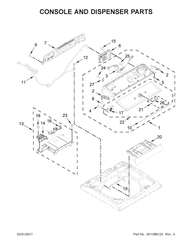 Console And Dispenser Parts Diagram and Parts List for 11020372710  Kenmore Washer