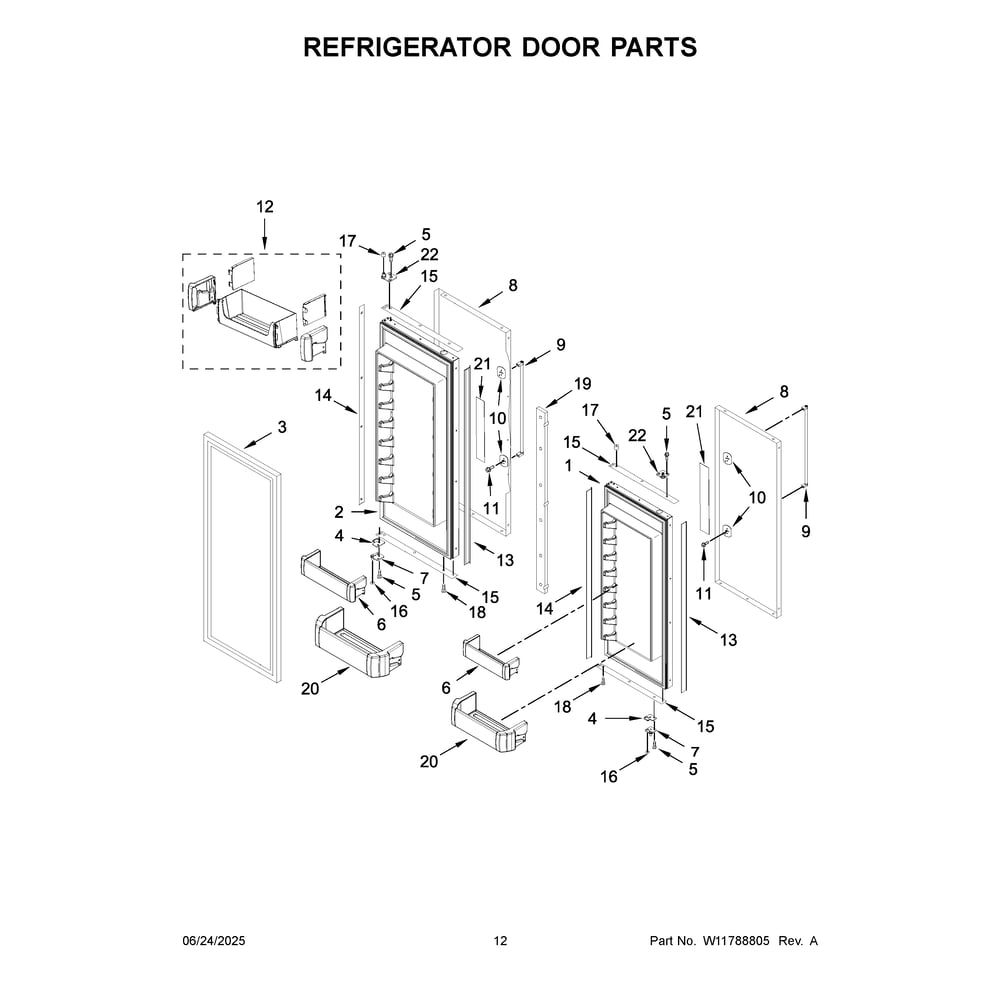 Refrigerator Door Parts Diagram and Parts List for KBFN502EBS06  KitchenAid Refrigerator