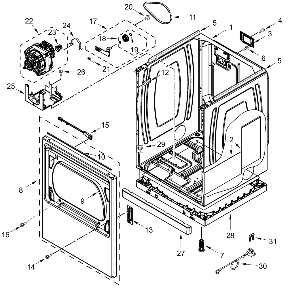 Cabinet Parts Diagram and Parts List for YWED7120HC4  Whirlpool Dryer