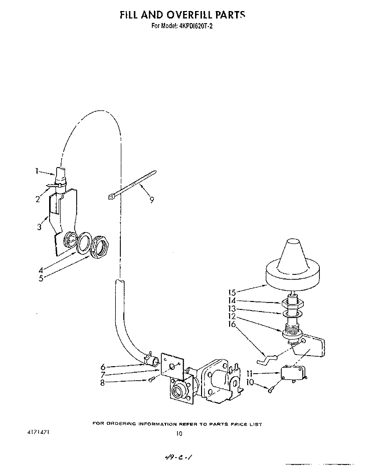FILL AND OVERFILL Diagram and Parts List for 4KPDI620T2  KitchenAid Dishwasher