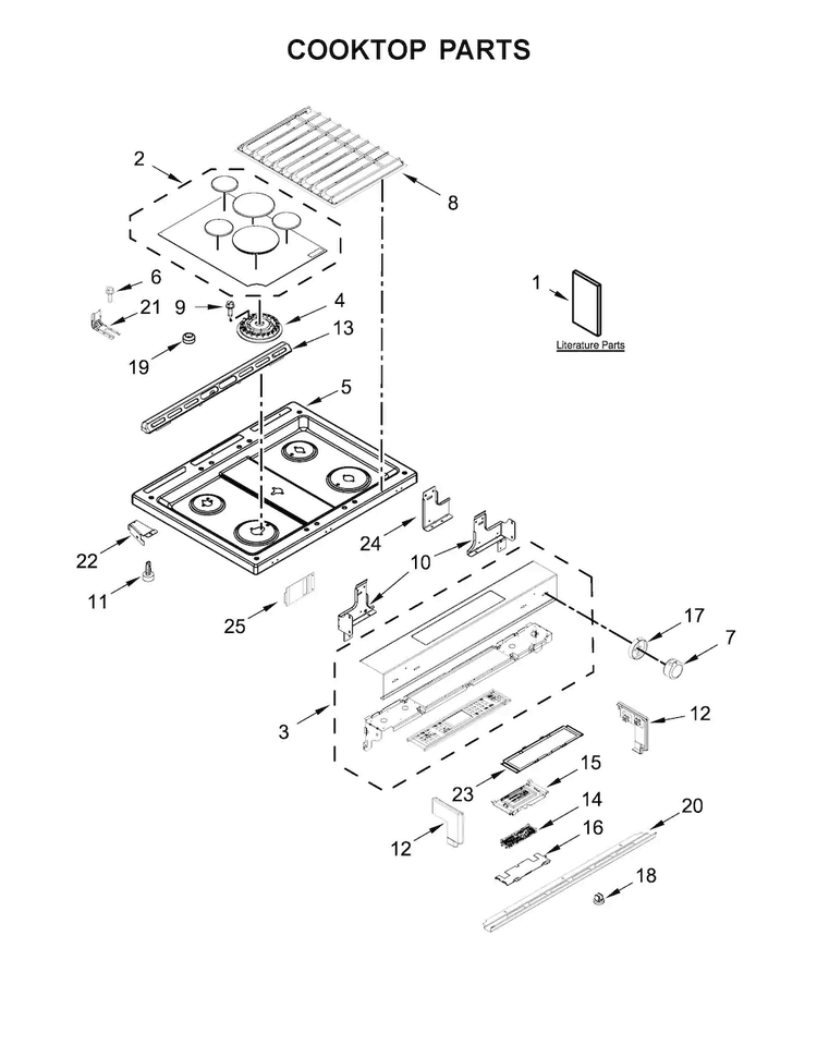 Cooktop Parts Diagram and Parts List for KSGG700EBL0  KitchenAid Range