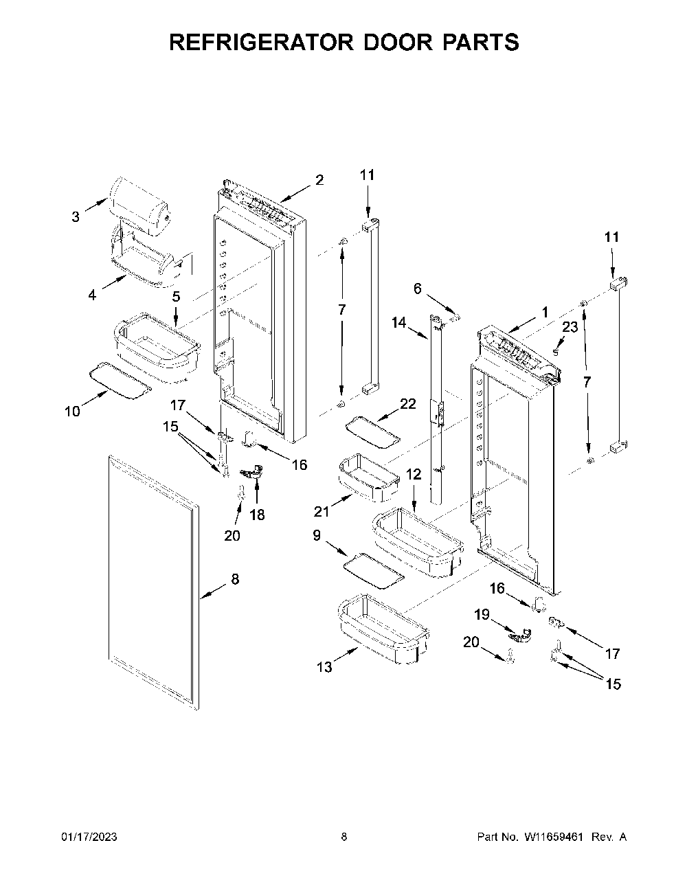 Refrigerator Door Parts Diagram and Parts List for KRFF302ESS06  KitchenAid Refrigerator