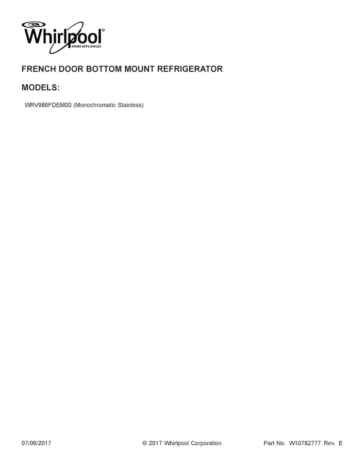 Cover Sheet Diagram and Parts List for WRV986FDEM00  Whirlpool Refrigerator